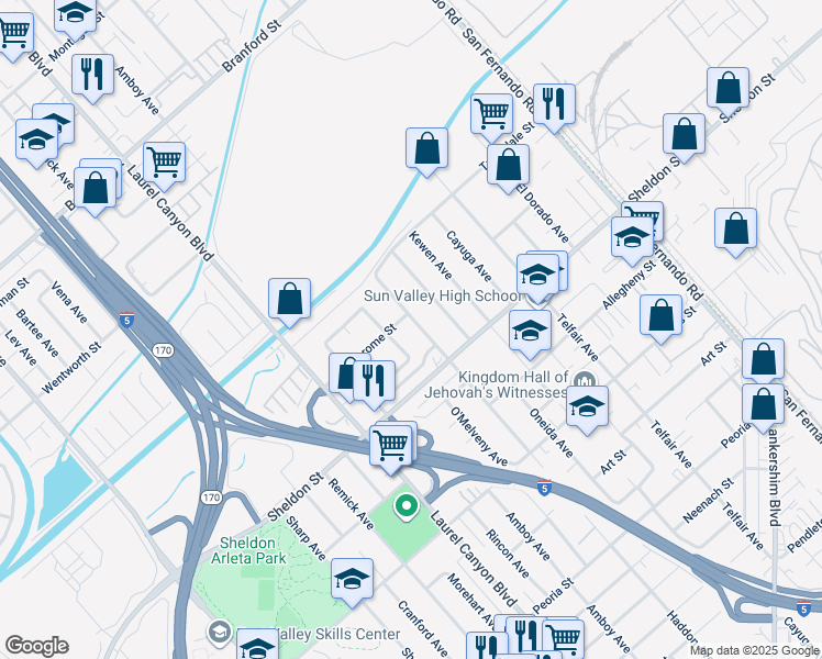 map of restaurants, bars, coffee shops, grocery stores, and more near 9153 Haddon Avenue in Los Angeles