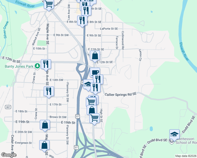 map of restaurants, bars, coffee shops, grocery stores, and more near 1311 Dean Avenue in Rome