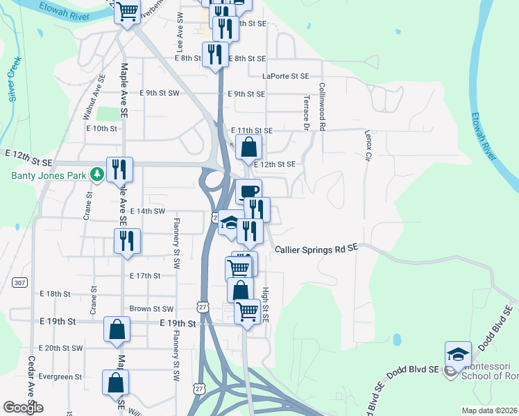 map of restaurants, bars, coffee shops, grocery stores, and more near 1311 Dean Avenue in Rome