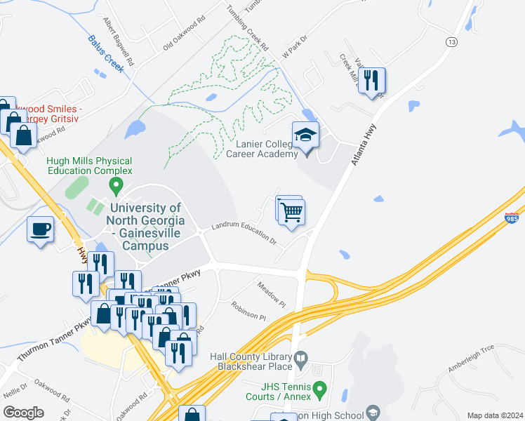 map of restaurants, bars, coffee shops, grocery stores, and more near 2299 Education Way in Oakwood