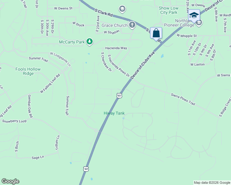 map of restaurants, bars, coffee shops, grocery stores, and more near 2140 West Torre Lake in Show Low