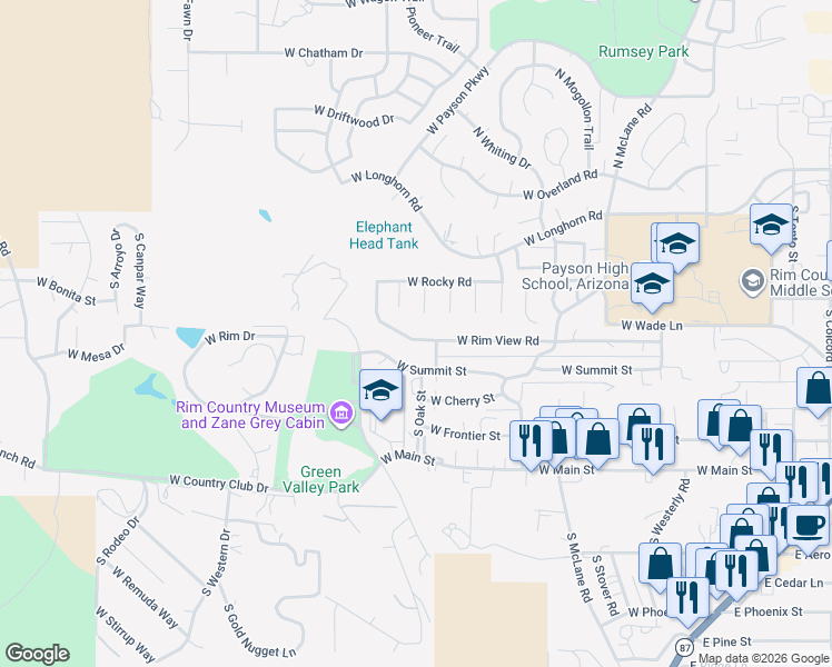 map of restaurants, bars, coffee shops, grocery stores, and more near 311 South Marble Point in Payson