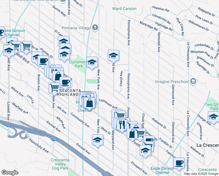 map of restaurants, bars, coffee shops, grocery stores, and more near 3312 Alabama Street in Glendale