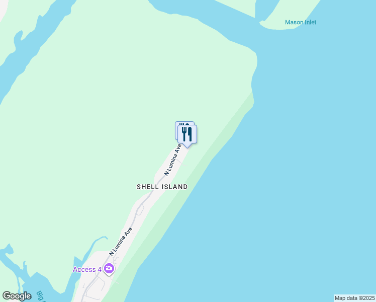 map of restaurants, bars, coffee shops, grocery stores, and more near 2700 North Lumina Avenue in Wrightsville Beach