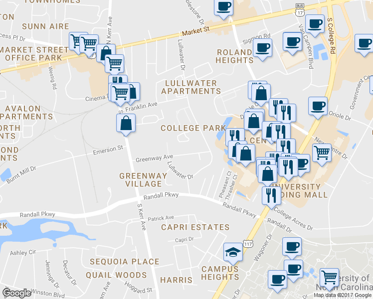 map of restaurants, bars, coffee shops, grocery stores, and more near 4801 Greenway Ave in Wilmington