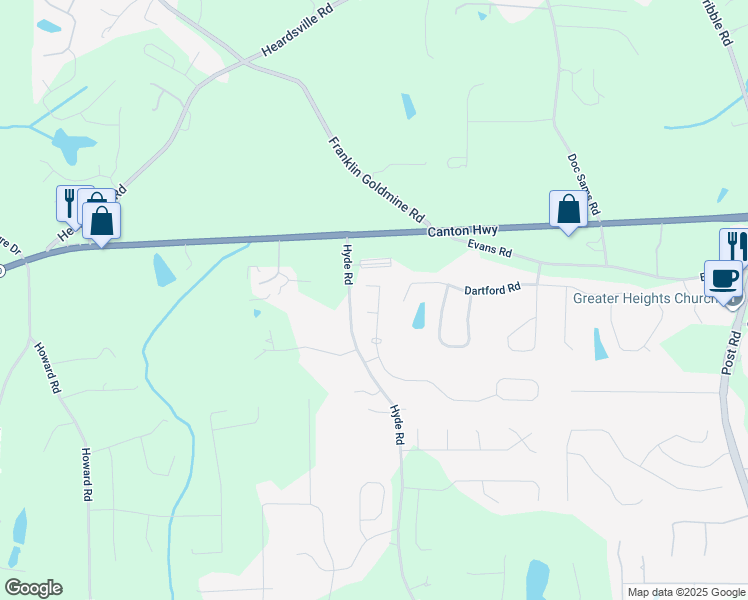 map of restaurants, bars, coffee shops, grocery stores, and more near 4350 Carver Court in Cumming