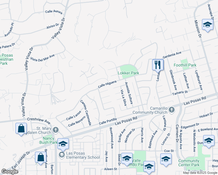 map of restaurants, bars, coffee shops, grocery stores, and more near 577 Corte Colina in Camarillo