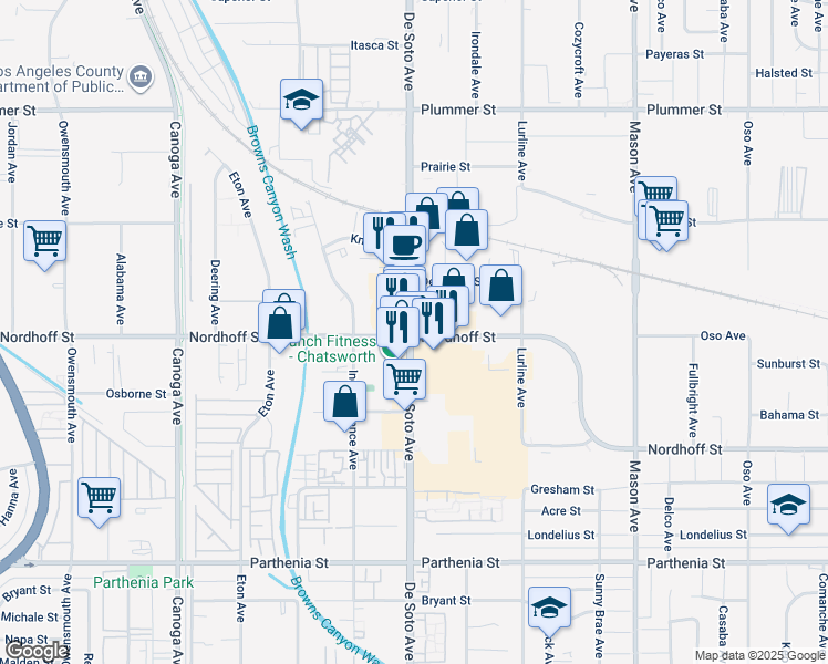 map of restaurants, bars, coffee shops, grocery stores, and more near 2 De Soto Avenue in Los Angeles