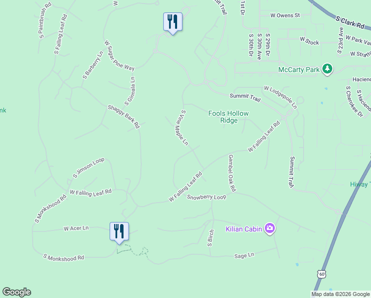 map of restaurants, bars, coffee shops, grocery stores, and more near 1441 South Vine Maple Lane in Show Low