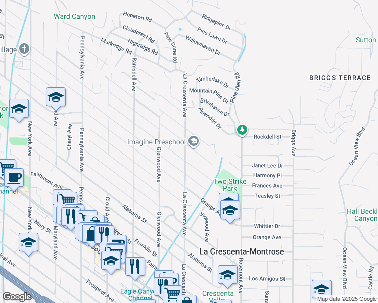 map of restaurants, bars, coffee shops, grocery stores, and more near 2764 Frances Avenue in La Crescenta-Montrose