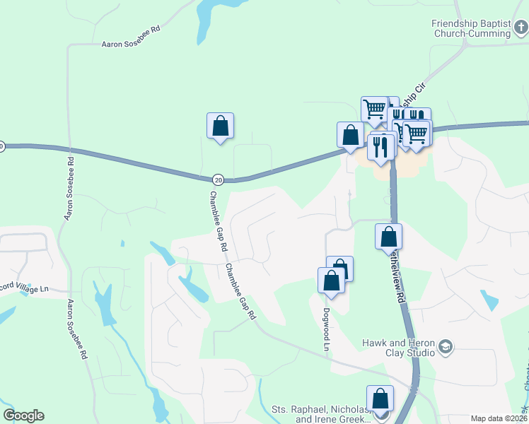 map of restaurants, bars, coffee shops, grocery stores, and more near 2519 Canton Highway in Cumming