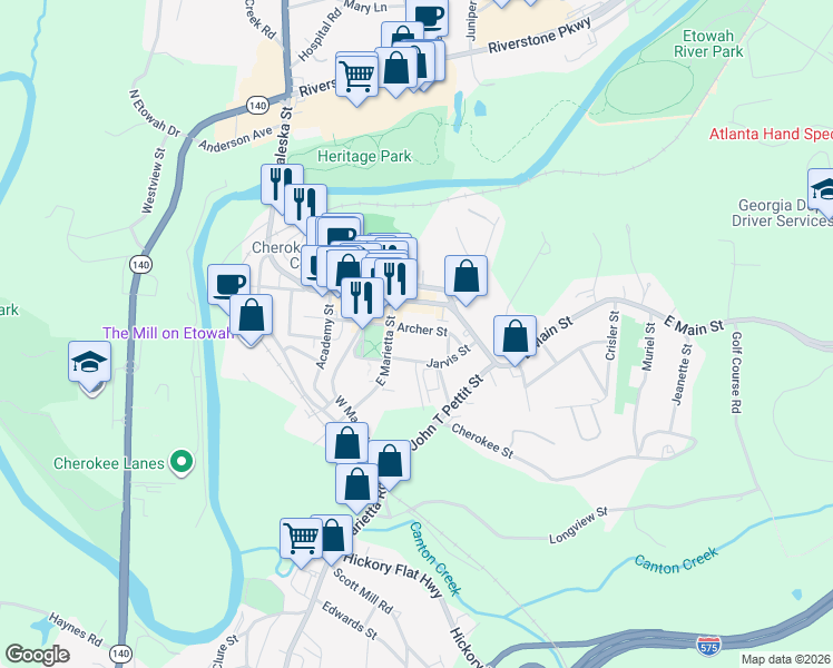 map of restaurants, bars, coffee shops, grocery stores, and more near 230 Archer Street in Canton