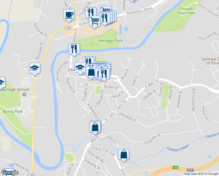 map of restaurants, bars, coffee shops, grocery stores, and more near 251 Archer Street in Canton