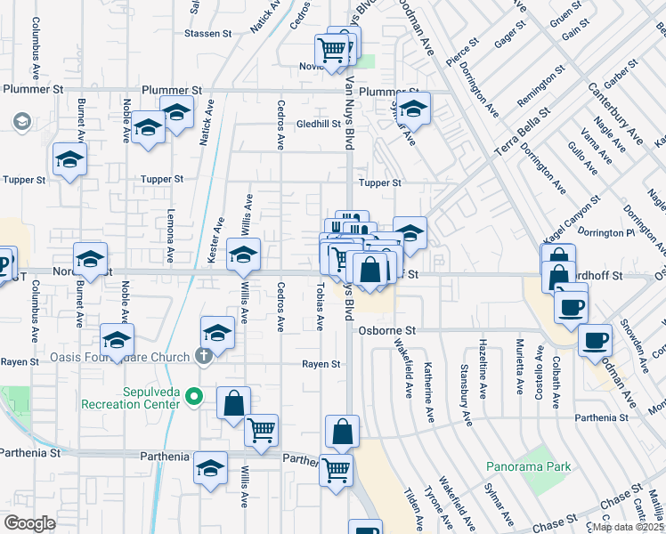 map of restaurants, bars, coffee shops, grocery stores, and more near in Los Angeles