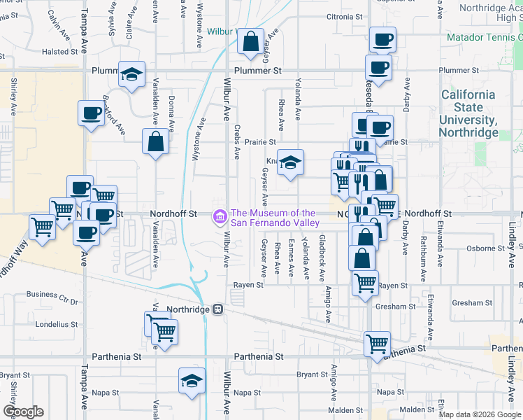 map of restaurants, bars, coffee shops, grocery stores, and more near 9101 Geyser Avenue in Los Angeles