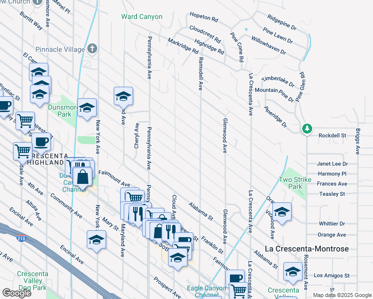 map of restaurants, bars, coffee shops, grocery stores, and more near 3016 Orange Avenue in La Crescenta-Montrose