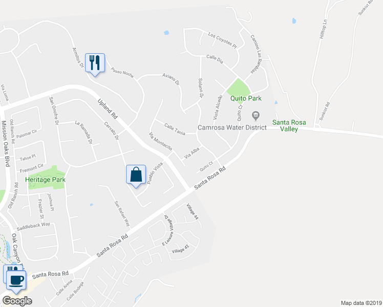 map of restaurants, bars, coffee shops, grocery stores, and more near 6928 Via Alba in Camarillo