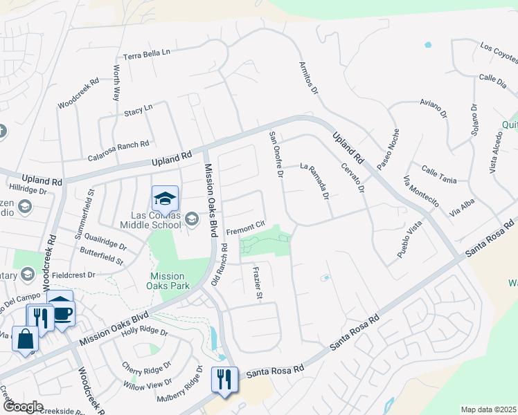 map of restaurants, bars, coffee shops, grocery stores, and more near 6051 Fremont Circle in Camarillo