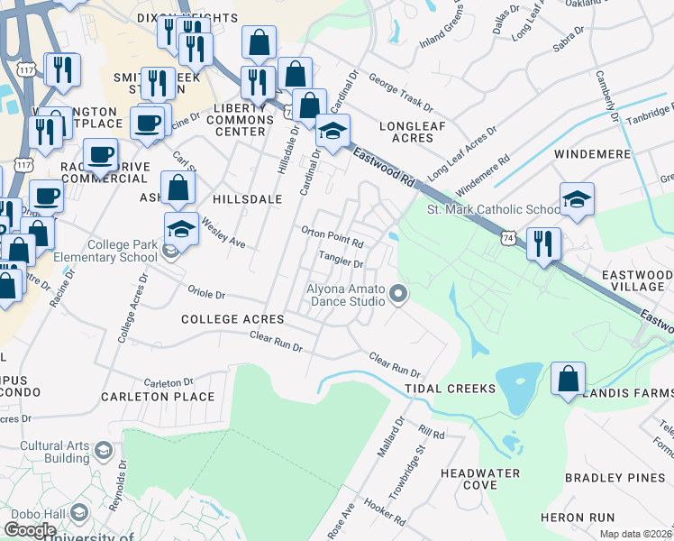 map of restaurants, bars, coffee shops, grocery stores, and more near 901 Mound Battery Road in Wilmington