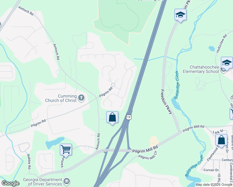 map of restaurants, bars, coffee shops, grocery stores, and more near 2605 Englewood Drive in Cumming