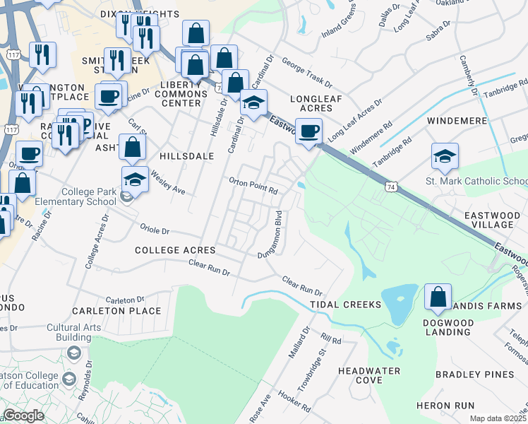map of restaurants, bars, coffee shops, grocery stores, and more near 904 Striking Island Drive in Wilmington