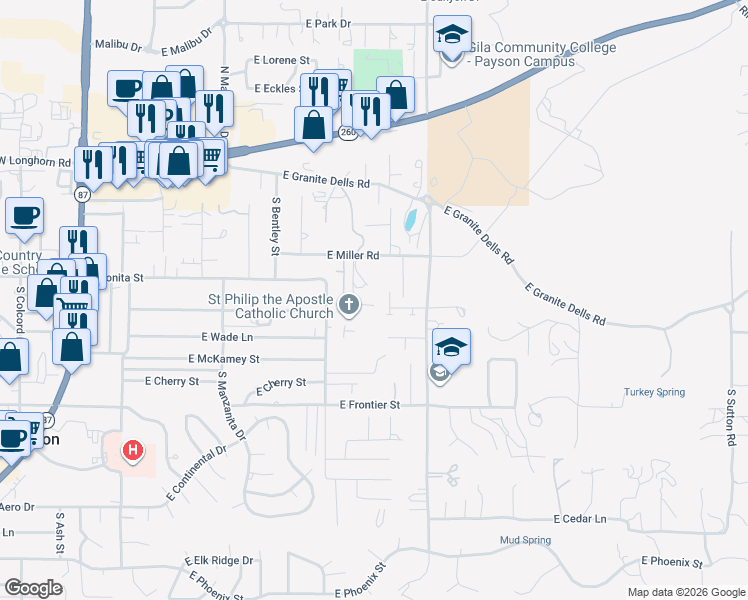 map of restaurants, bars, coffee shops, grocery stores, and more near 816 South Owens Lane in Payson