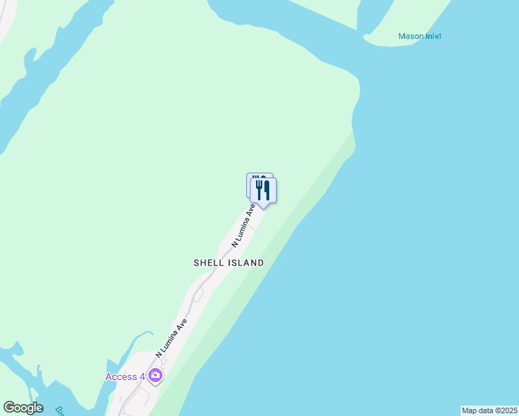 map of restaurants, bars, coffee shops, grocery stores, and more near 2700 North Lumina Avenue in Wrightsville Beach