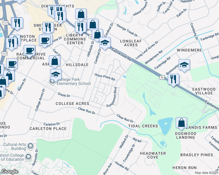 map of restaurants, bars, coffee shops, grocery stores, and more near 904 Striking Island Drive in Wilmington