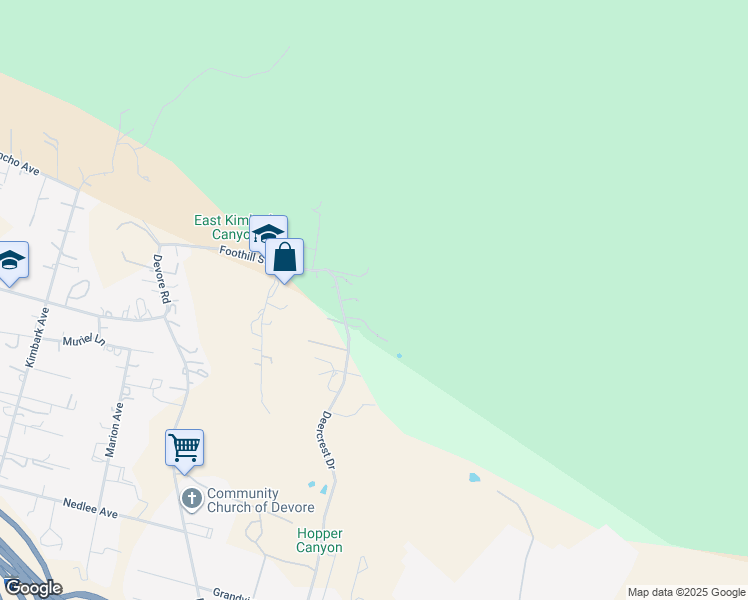 map of restaurants, bars, coffee shops, grocery stores, and more near 1001 Deer Crest Drive in San Bernardino