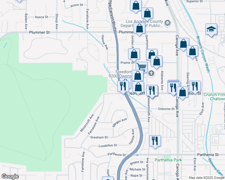 map of restaurants, bars, coffee shops, grocery stores, and more near 9110 Ballard Drive in Los Angeles