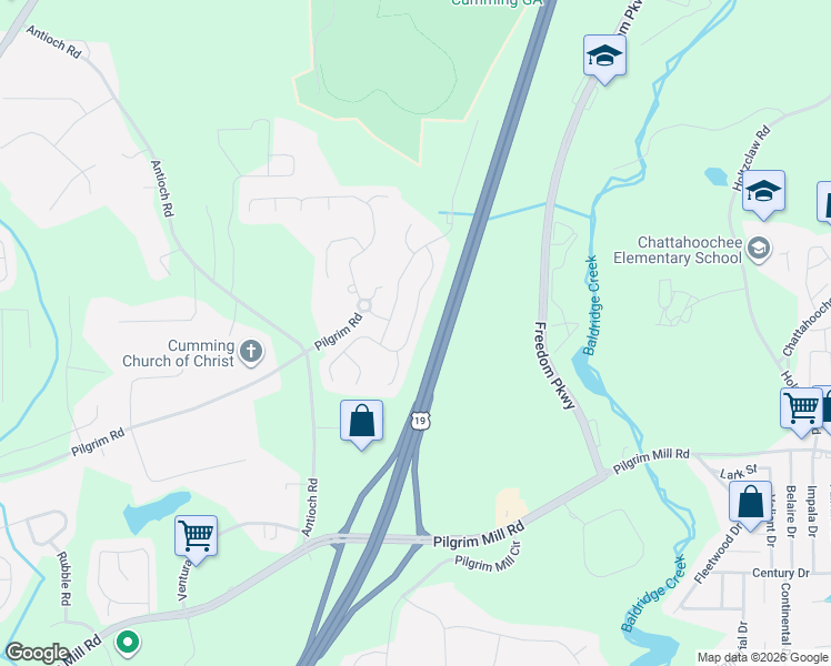 map of restaurants, bars, coffee shops, grocery stores, and more near 2790 Mayfair Drive in Cumming