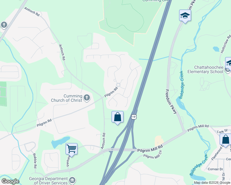 map of restaurants, bars, coffee shops, grocery stores, and more near 2455 Mayfair Drive in Cumming