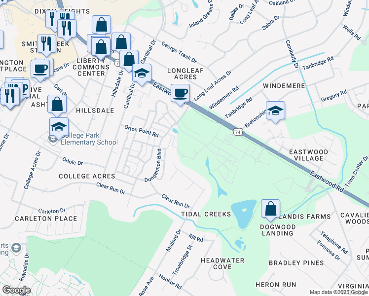 map of restaurants, bars, coffee shops, grocery stores, and more near 5401 Widgeon Drive in Wilmington