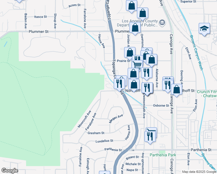 map of restaurants, bars, coffee shops, grocery stores, and more near 9110 Ballard Drive in Los Angeles