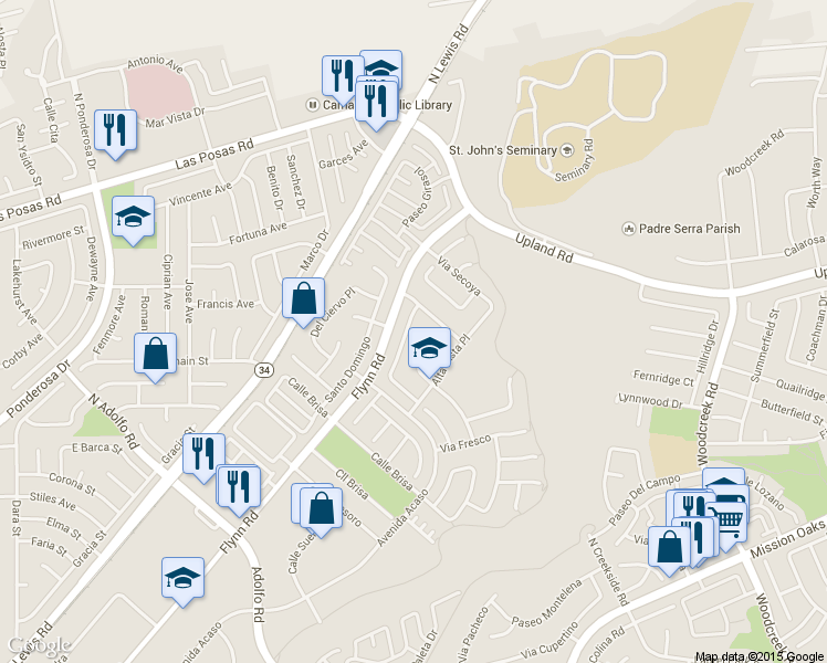 map of restaurants, bars, coffee shops, grocery stores, and more near 1668 Paseo Maravilla in Camarillo