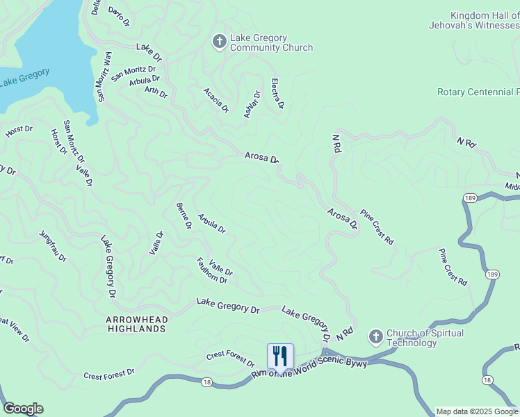 map of restaurants, bars, coffee shops, grocery stores, and more near 980 Chateau Drive in Crestline