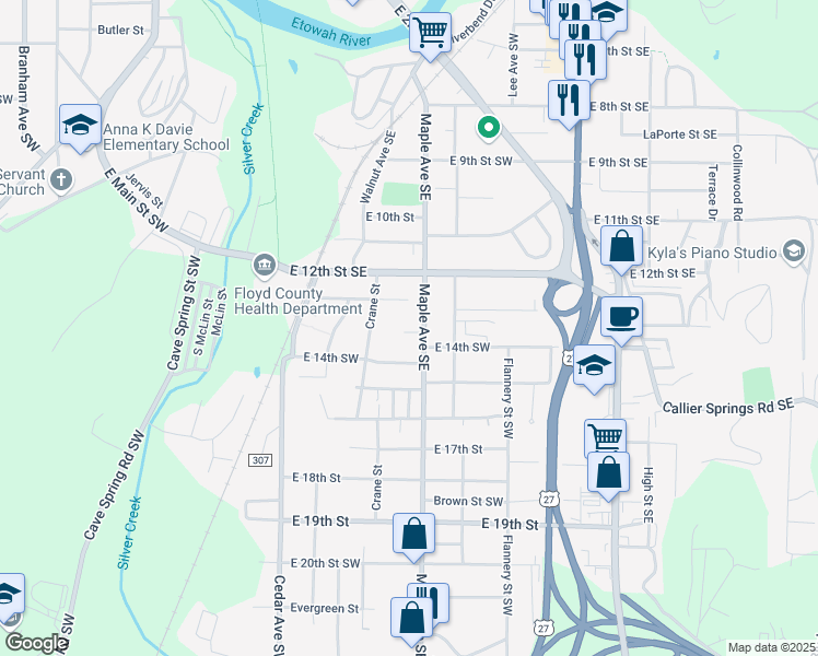 map of restaurants, bars, coffee shops, grocery stores, and more near 119 Holder Street in Rome