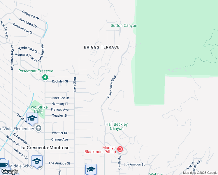 map of restaurants, bars, coffee shops, grocery stores, and more near 5481 Ocean View Boulevard in La Cañada Flintridge