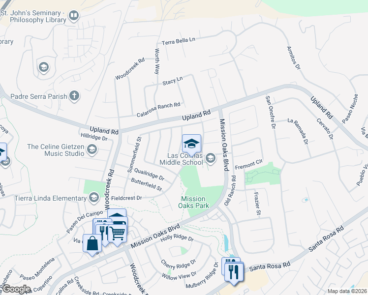 map of restaurants, bars, coffee shops, grocery stores, and more near 1790 Harvest Lane in Camarillo