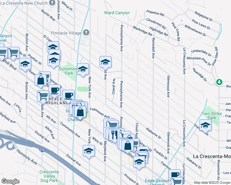 map of restaurants, bars, coffee shops, grocery stores, and more near 4816 Cheryl Avenue in Glendale
