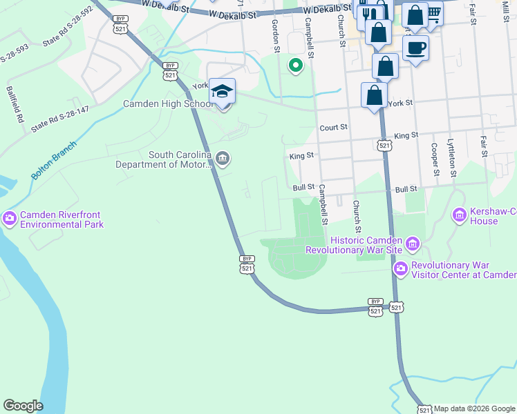 map of restaurants, bars, coffee shops, grocery stores, and more near 1100 Ehrenclou Drive in Camden