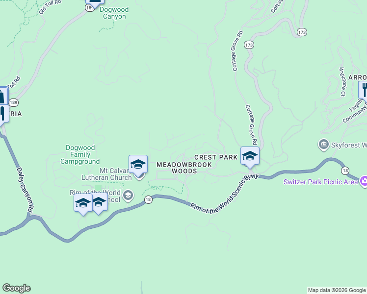 map of restaurants, bars, coffee shops, grocery stores, and more near 944 Mecham Drive in Lake Arrowhead