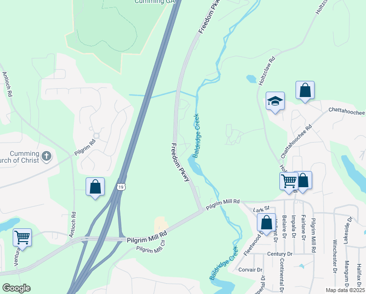 map of restaurants, bars, coffee shops, grocery stores, and more near 2912 Columns Drive in Cumming