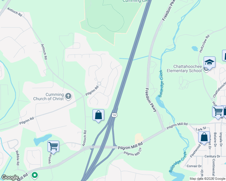 map of restaurants, bars, coffee shops, grocery stores, and more near 2790 Mayfair Drive in Cumming