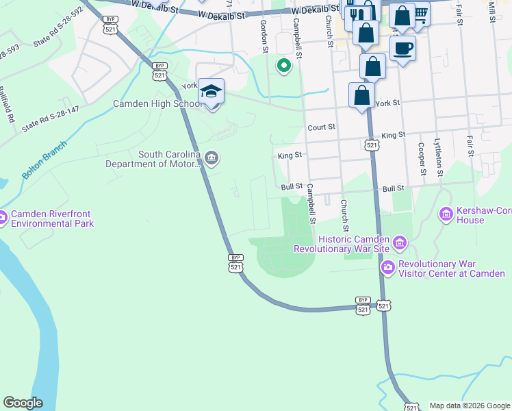 map of restaurants, bars, coffee shops, grocery stores, and more near 21 Ridge Circle Drive in Camden