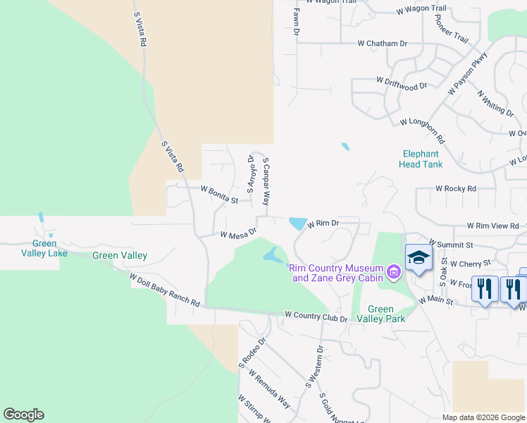 map of restaurants, bars, coffee shops, grocery stores, and more near 404 South Canpar Way in Payson