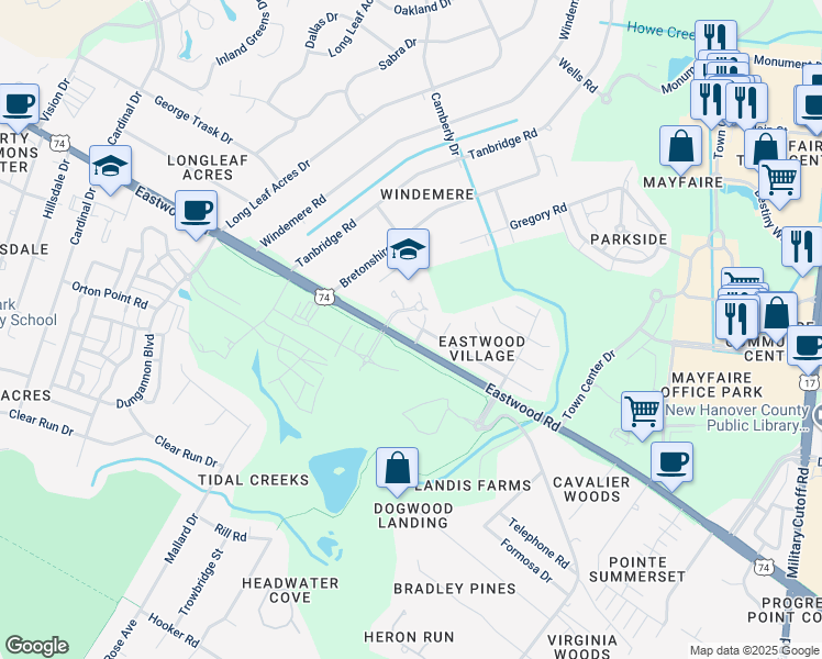 map of restaurants, bars, coffee shops, grocery stores, and more near 1106 2 Mile Circle West in Wilmington