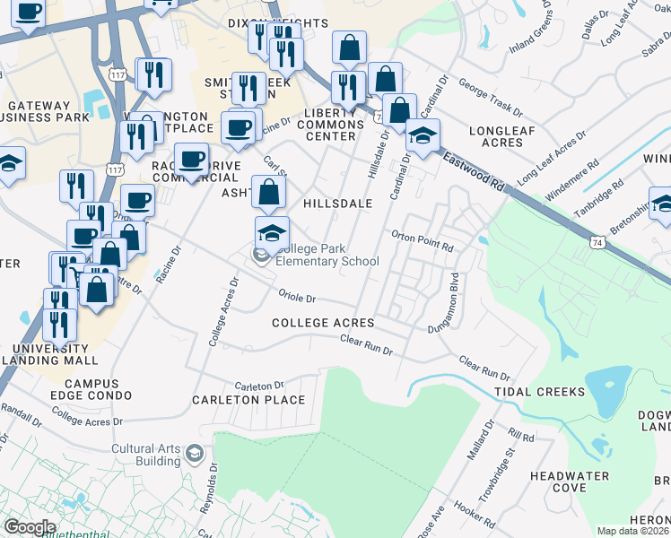 map of restaurants, bars, coffee shops, grocery stores, and more near 316 Hillsdale Drive in Wilmington
