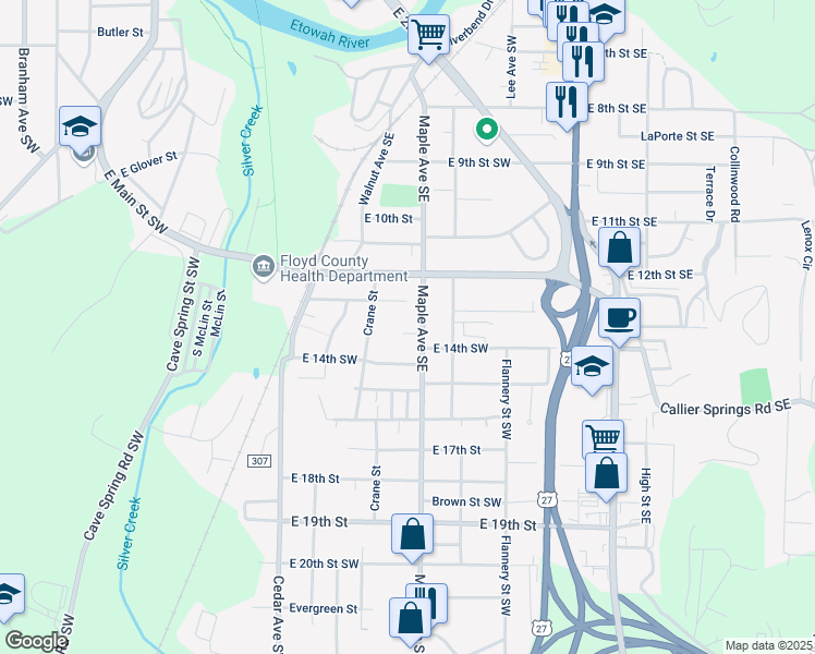 map of restaurants, bars, coffee shops, grocery stores, and more near 119 Holder Street in Rome
