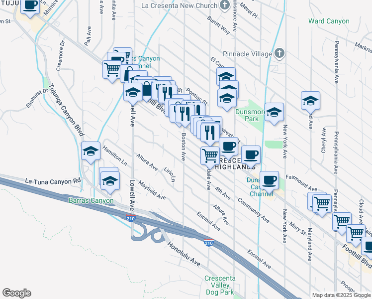 map of restaurants, bars, coffee shops, grocery stores, and more near 4428 Boston Ave in Glendale